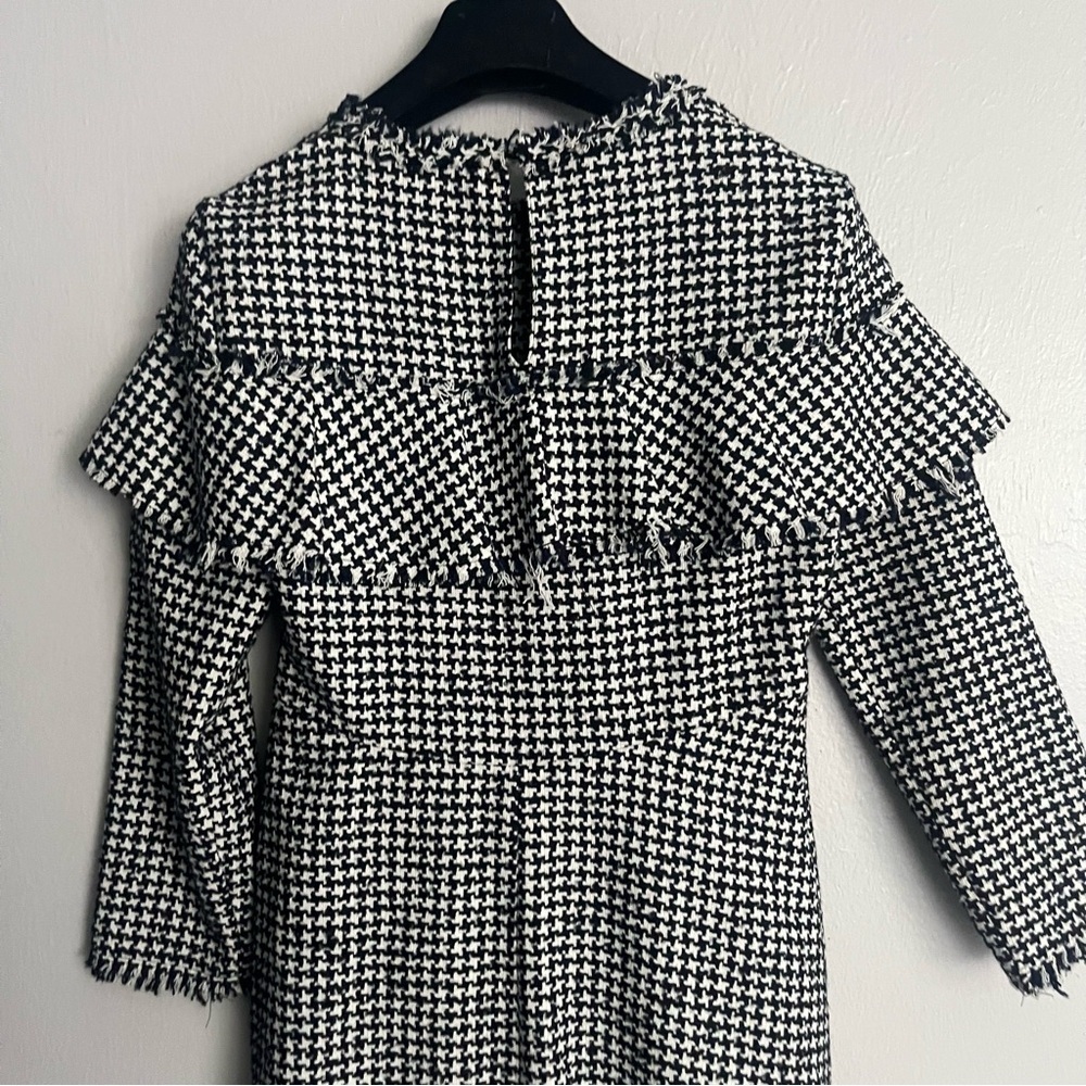 Zara Ruffle Top Tweed Classic Houndstooth Flare Dress XS - Picture 12 of 14